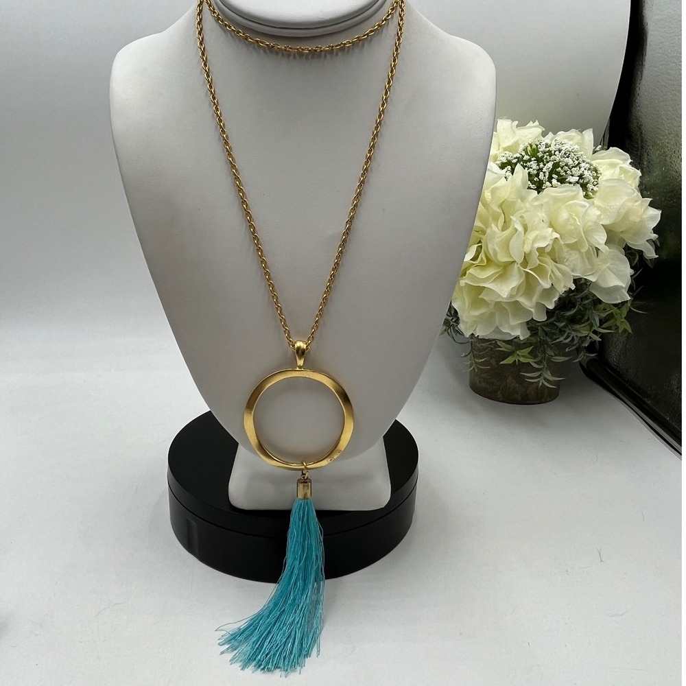 Susan Shaw Designer Blue Tassel Pendant Long Necklace Made in USA
